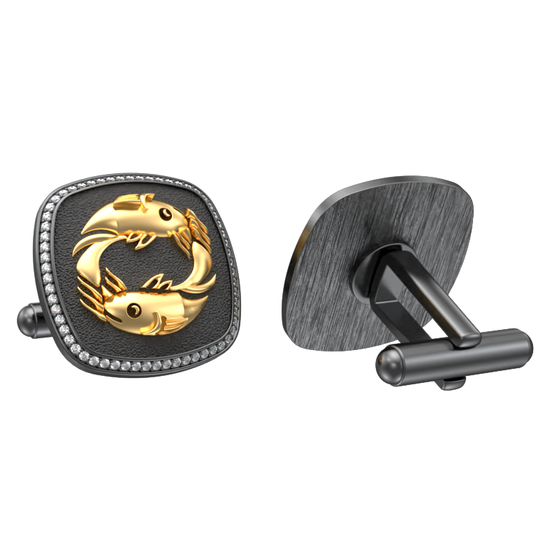 Pisces Zodiac Luxe, Constellation Cufflink Set with CZ Diamonds, 18kt Gold & Black Ruthenium Plating on Brass.