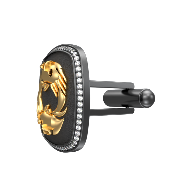 Pisces Zodiac Luxe, Constellation Cufflink Set with CZ Diamonds, 18kt Gold & Black Ruthenium Plating on Brass.