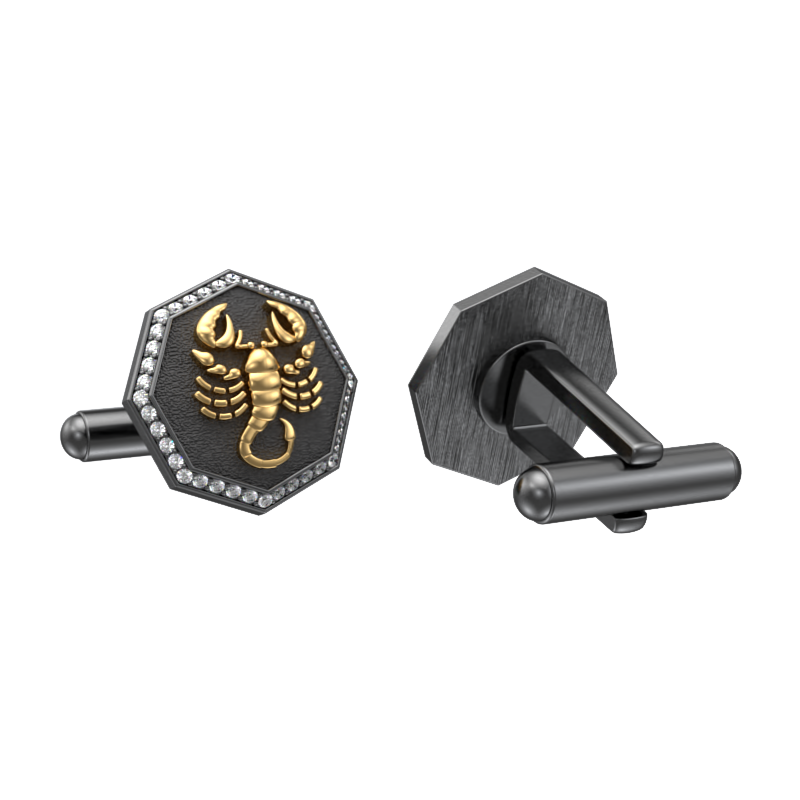 Scorpio Zodiac Luxe, Constellation Cufflink Set with CZ Diamonds, 18kt Gold & Black Ruthenium Plating on Brass.
