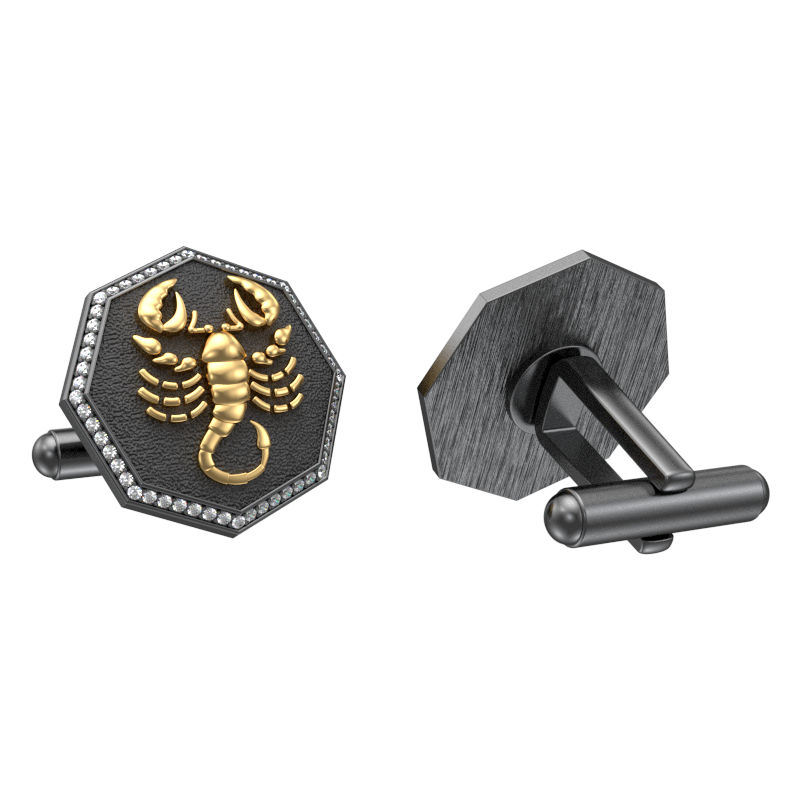 Scorpio Zodiac Luxe, Constellation Cufflink Set with CZ Diamonds, 18kt Gold & Black Ruthenium Plating on Brass.