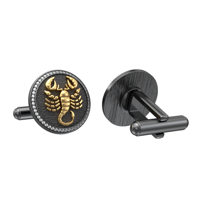 Scorpio Zodiac Luxe, Constellation Cufflink Set with CZ Diamonds, 18kt Gold & Black Ruthenium Plating on Brass.