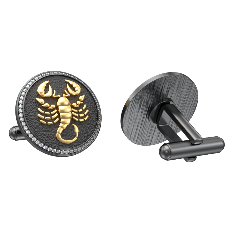 Scorpio Zodiac Luxe, Constellation Cufflink Set with CZ Diamonds, 18kt Gold & Black Ruthenium Plating on Brass.