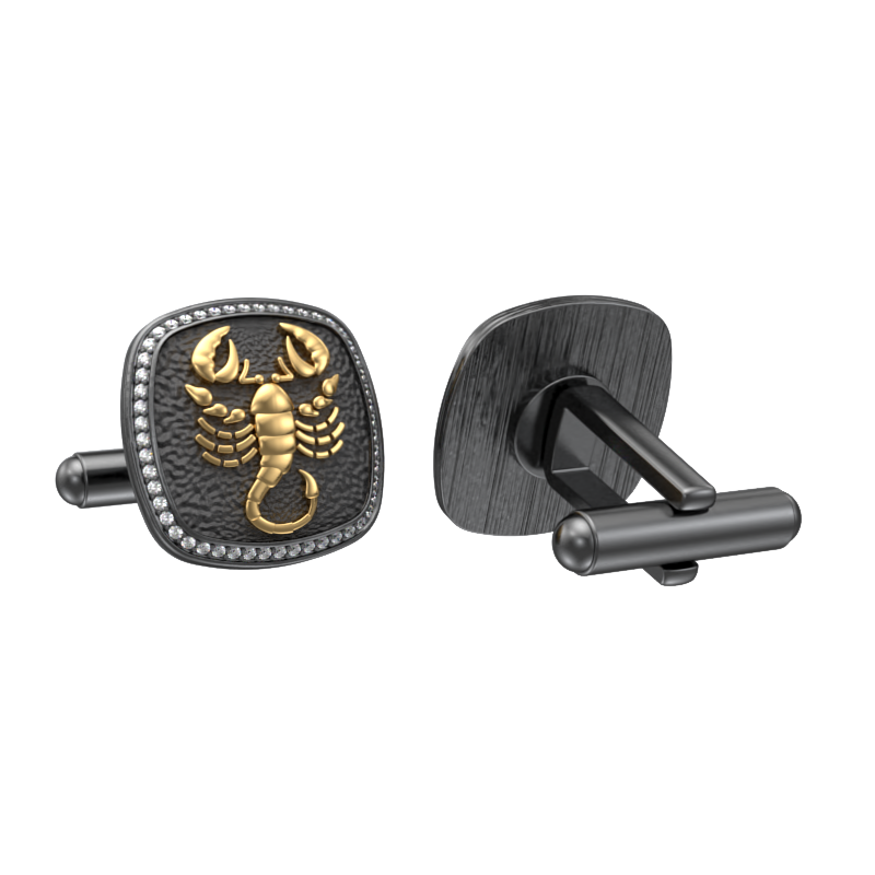 Scorpio Zodiac Luxe, Constellation Cufflink Set with CZ Diamonds, 18kt Gold & Black Ruthenium Plating on Brass.