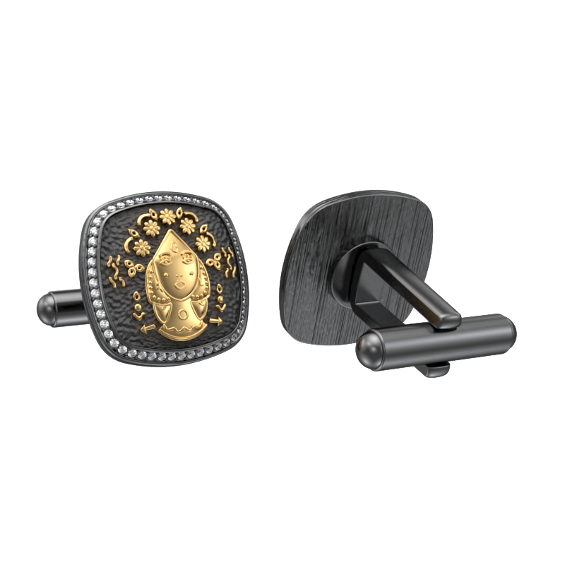 Virgo Zodiac Luxe, Constellation Cufflink Set with CZ Diamonds, 18kt Gold & Black Ruthenium Plating on Brass.