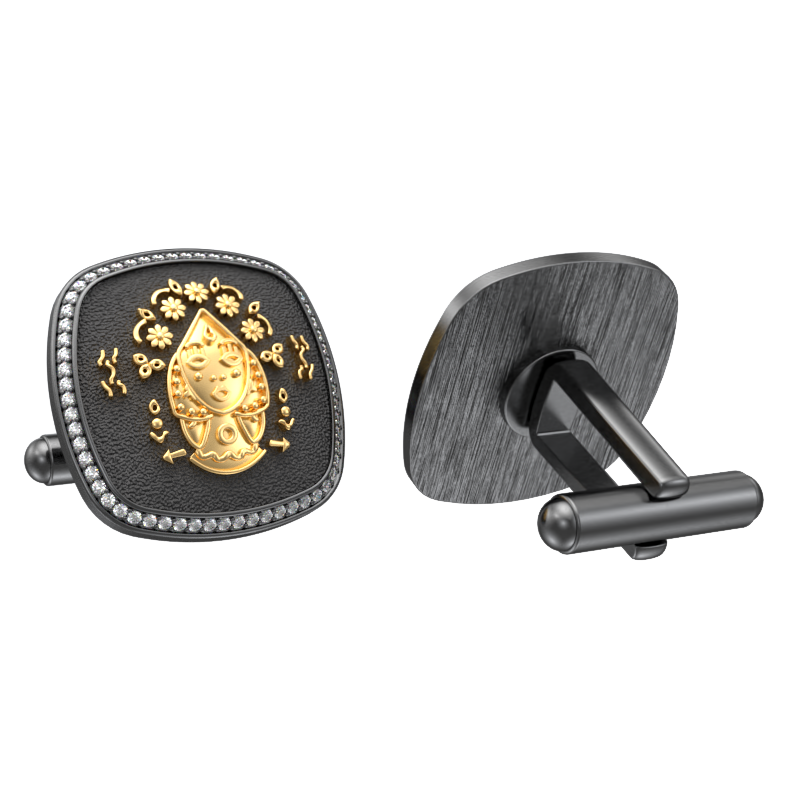 Virgo Zodiac Luxe, Constellation Cufflink Set with CZ Diamonds, 18kt Gold & Black Ruthenium Plating on Brass.
