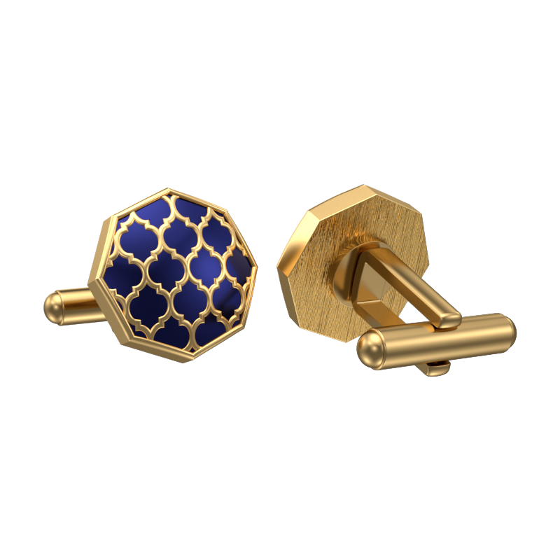 Ornate, Classic Cufflink Set with 18kt Gold Plating and Enamel on Brass.