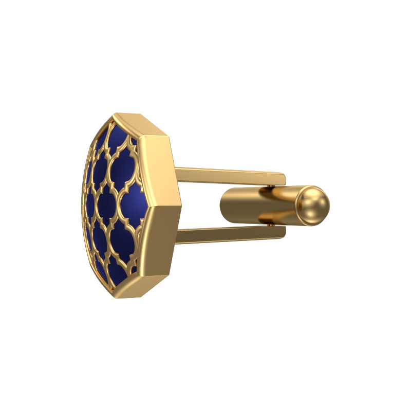 Ornate, Classic Cufflink Set with 18kt Gold Plating and Enamel on Brass.