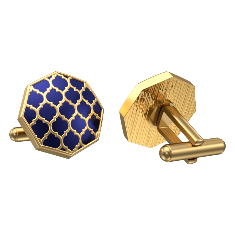 Ornate, Classic Cufflink Set with 18kt Gold Plating and Enamel on Brass.