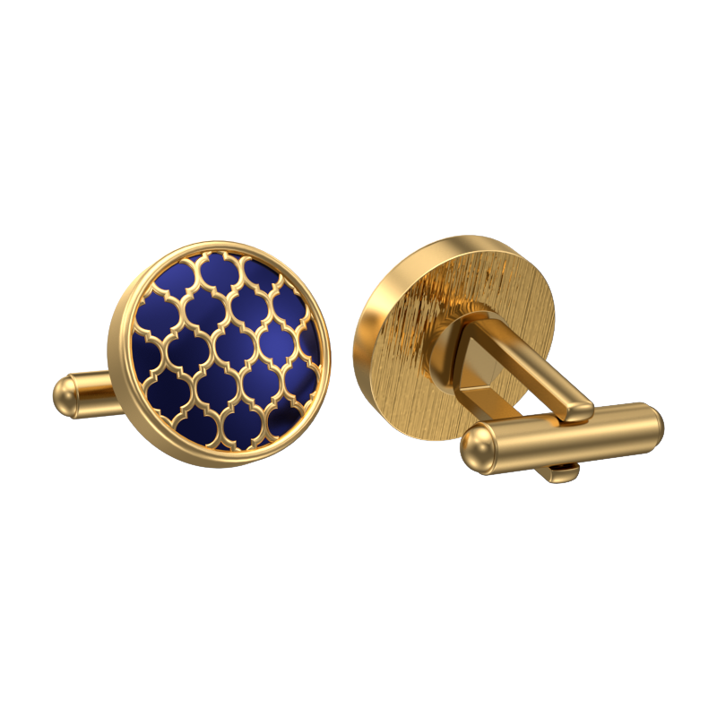 Ornate, Classic Cufflink Set with 18kt Gold Plating and Enamel on Brass.