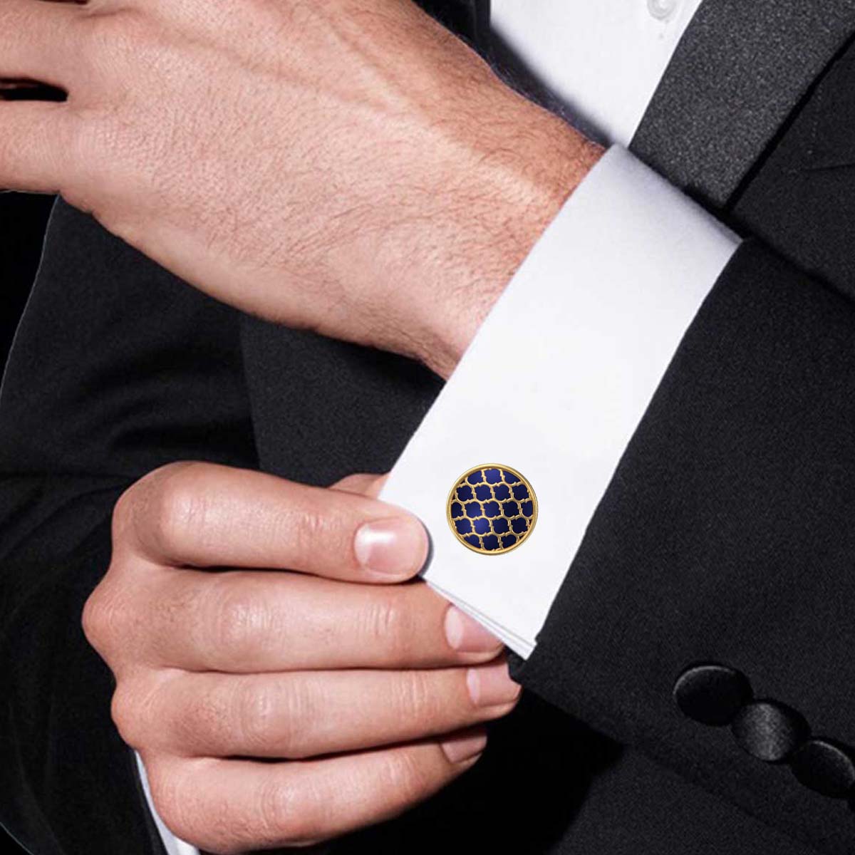 Ornate, Classic Cufflink Set with 18kt Gold Plating and Enamel on Brass.