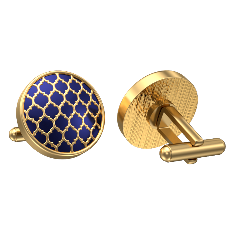 Ornate, Classic Cufflink Set with 18kt Gold Plating and Enamel on Brass.