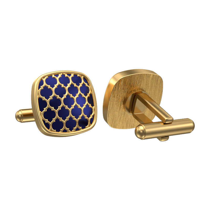Ornate, Classic Cufflink Set with 18kt Gold Plating and Enamel on Brass.