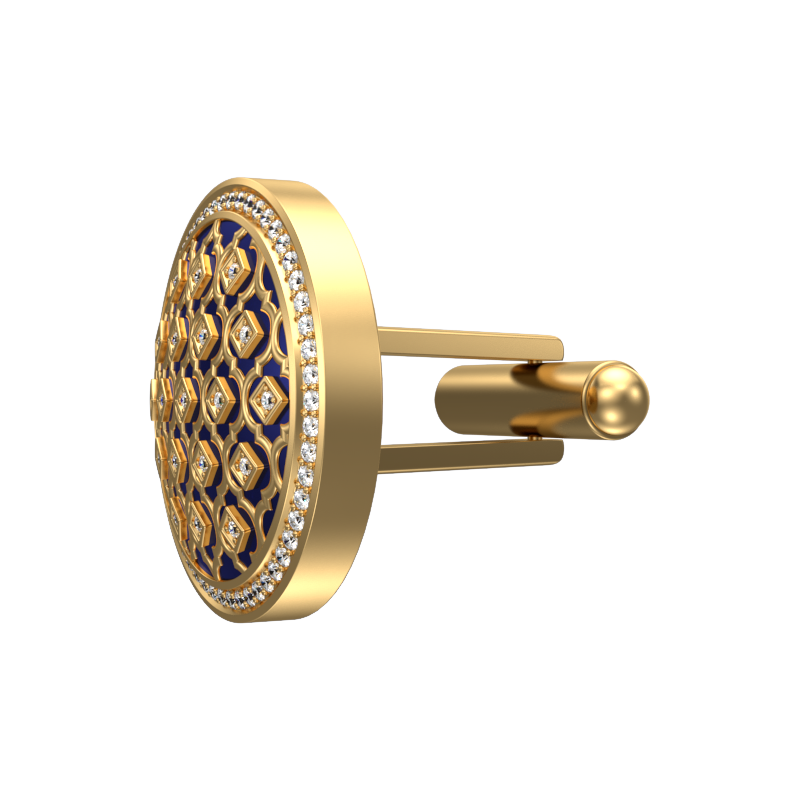 Ornate Luxe, Classic Cufflink Set with CZ Diamonds, 18kt Gold Plating and Enamel on Brass.