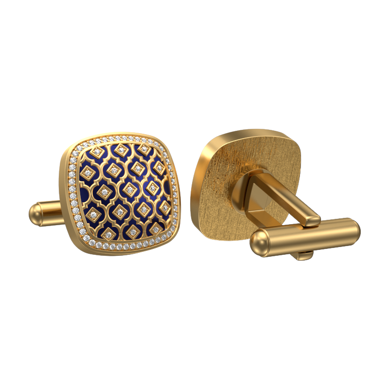 Ornate Luxe, Classic Cufflink Set with CZ Diamonds, 18kt Gold Plating and Enamel on Brass.