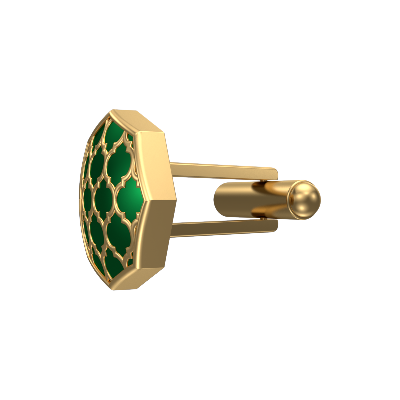 Ornate, Classic Cufflink Set with 18kt Gold Plating and Enamel on Brass.