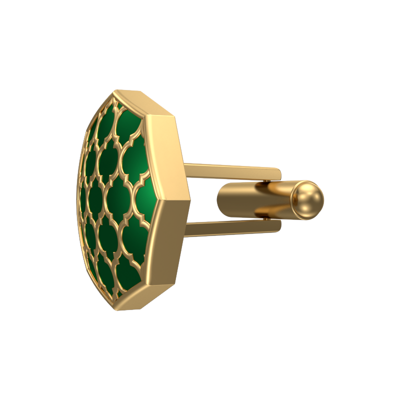 Ornate, Classic Cufflink Set with 18kt Gold Plating and Enamel on Brass.