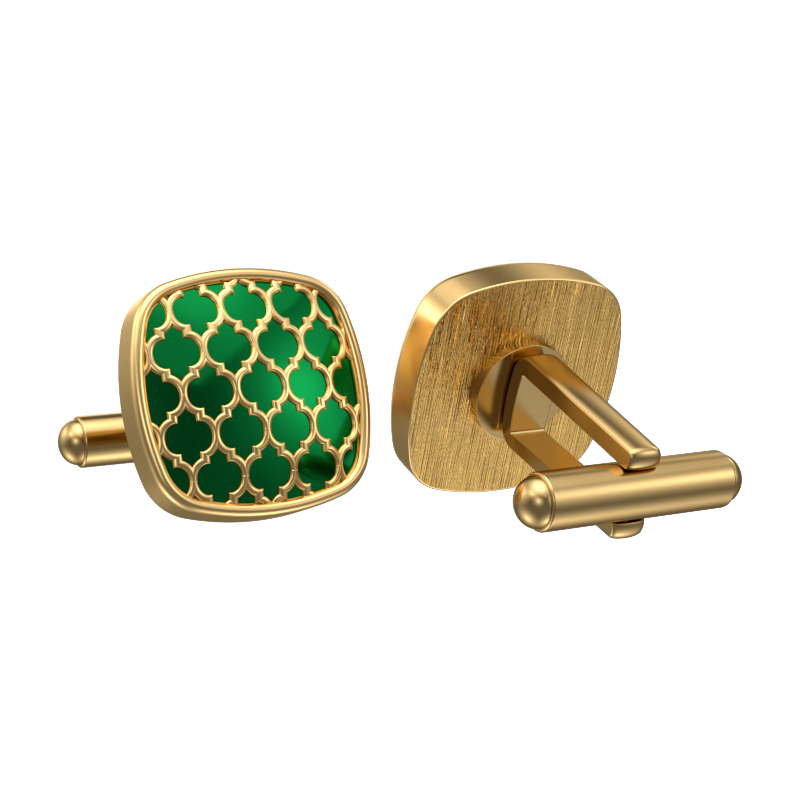 Ornate, Classic Cufflink Set with 18kt Gold Plating and Enamel on Brass.