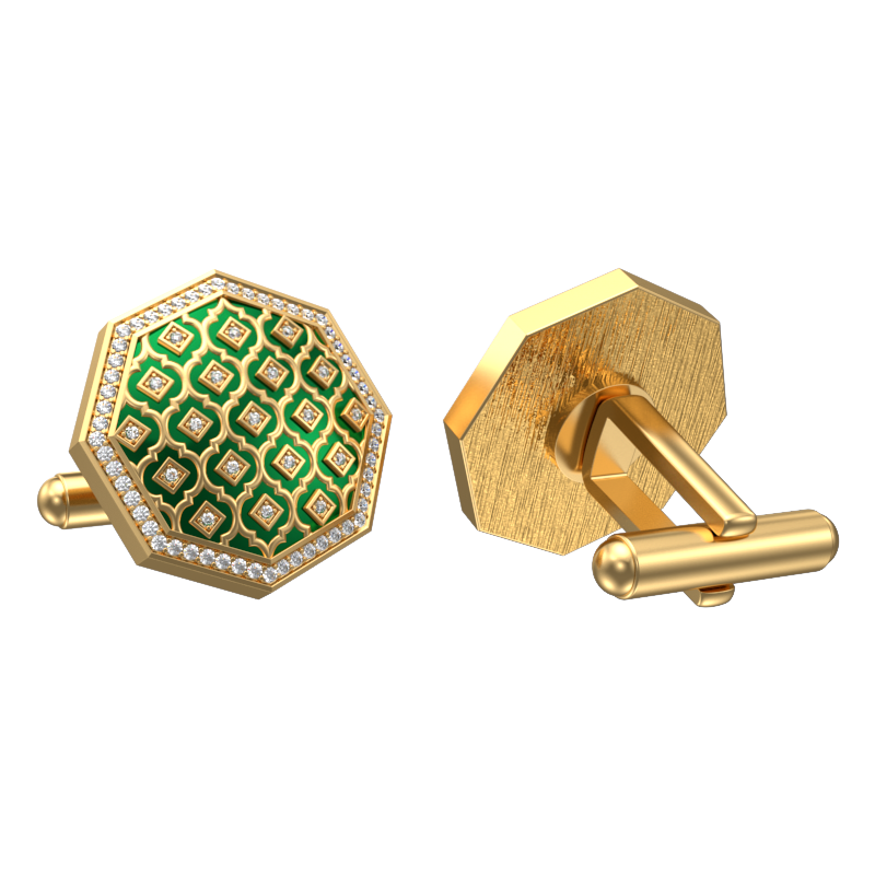 Ornate Luxe, Classic Cufflink Set with CZ Diamonds, 18kt Gold Plating and Enamel on Brass.