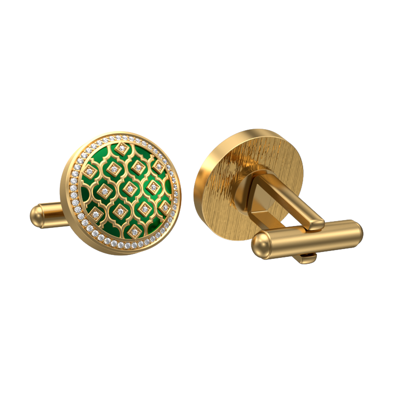 Ornate Luxe, Classic Cufflink Set with CZ Diamonds, 18kt Gold Plating and Enamel on Brass.