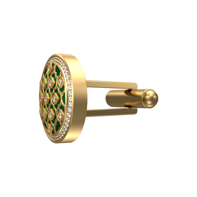 Ornate Luxe, Classic Cufflink Set with CZ Diamonds, 18kt Gold Plating and Enamel on Brass.