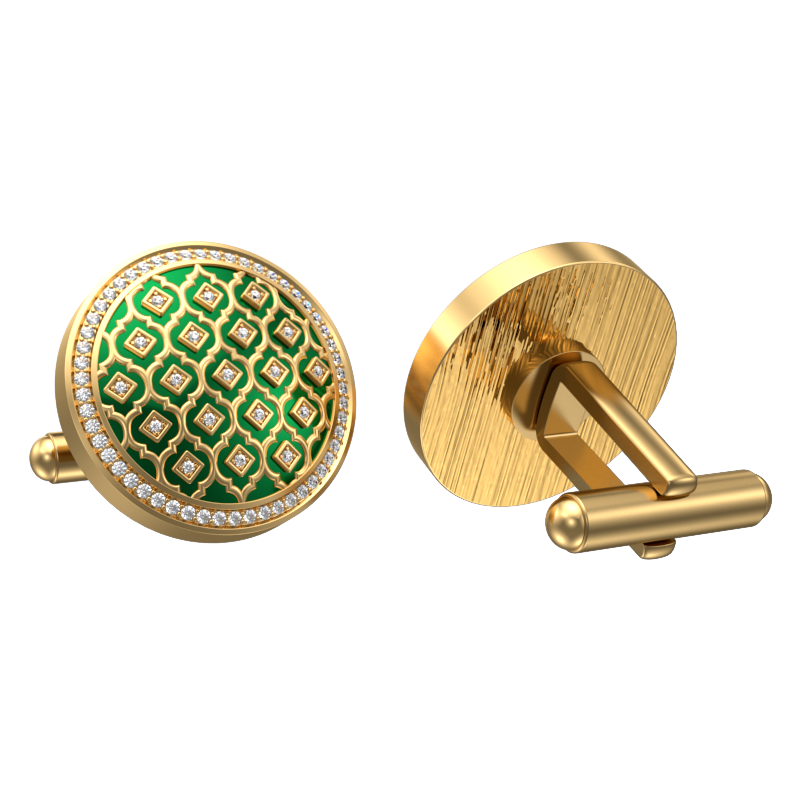 Ornate Luxe, Classic Cufflink Set with CZ Diamonds, 18kt Gold Plating and Enamel on Brass.