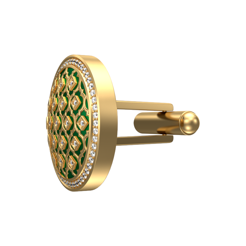 Ornate Luxe, Classic Cufflink Set with CZ Diamonds, 18kt Gold Plating and Enamel on Brass.