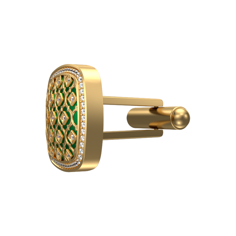 Ornate Luxe, Classic Cufflink Set with CZ Diamonds, 18kt Gold Plating and Enamel on Brass.