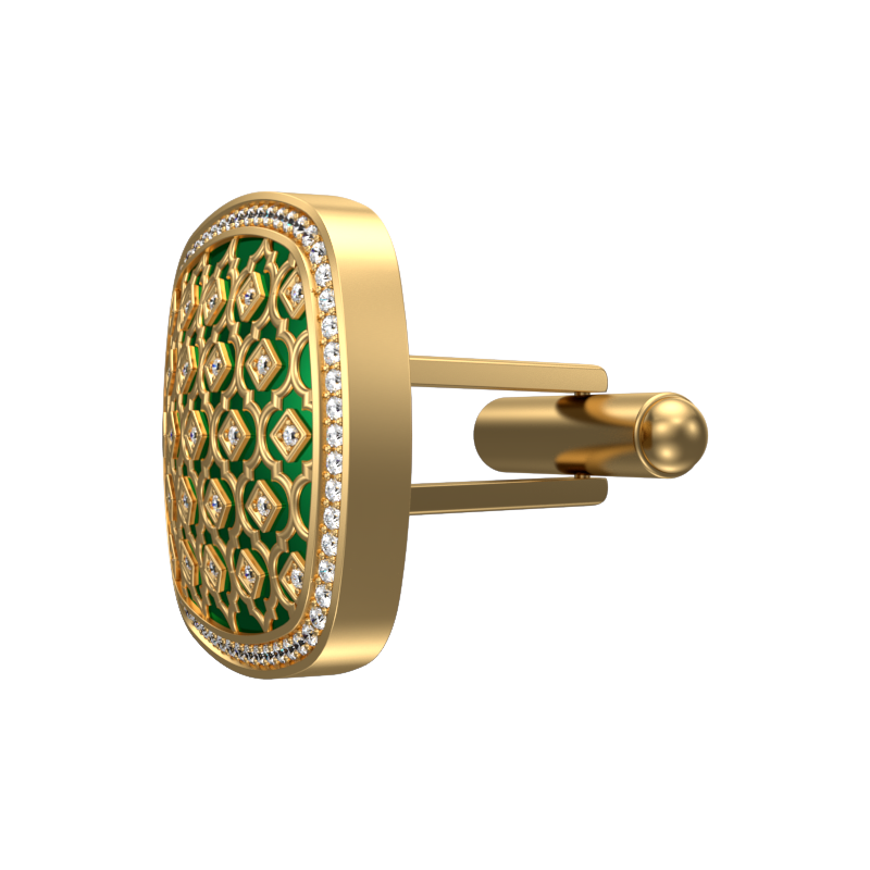 Ornate Luxe, Classic Cufflink Set with CZ Diamonds, 18kt Gold Plating and Enamel on Brass.