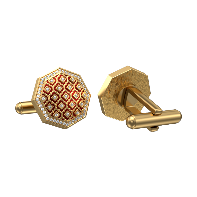 Ornate Luxe, Classic Cufflink Set with CZ Diamonds, 18kt Gold Plating and Enamel on Brass.