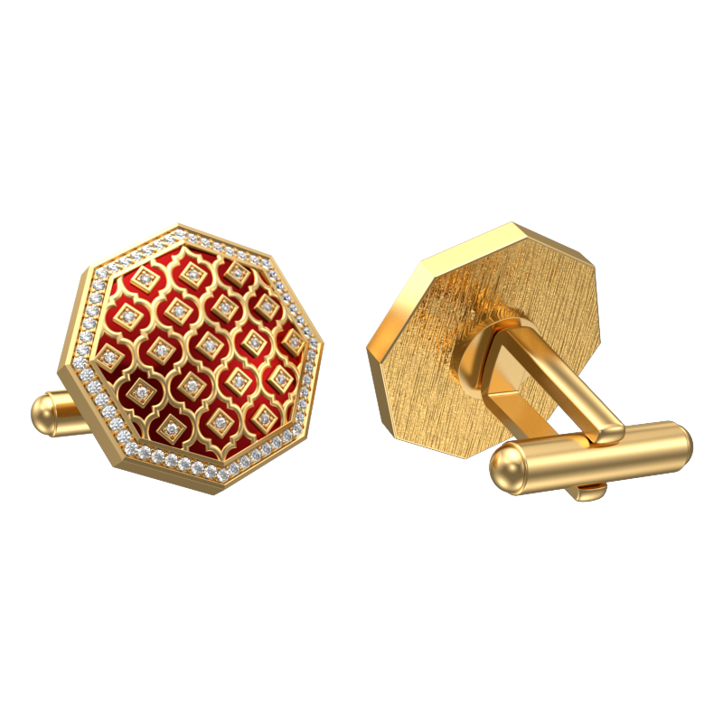 Ornate Luxe, Classic Cufflink Set with CZ Diamonds, 18kt Gold Plating and Enamel on Brass.