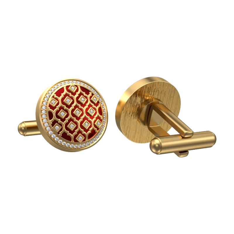 Ornate Luxe, Classic Cufflink Set with CZ Diamonds, 18kt Gold Plating and Enamel on Brass.