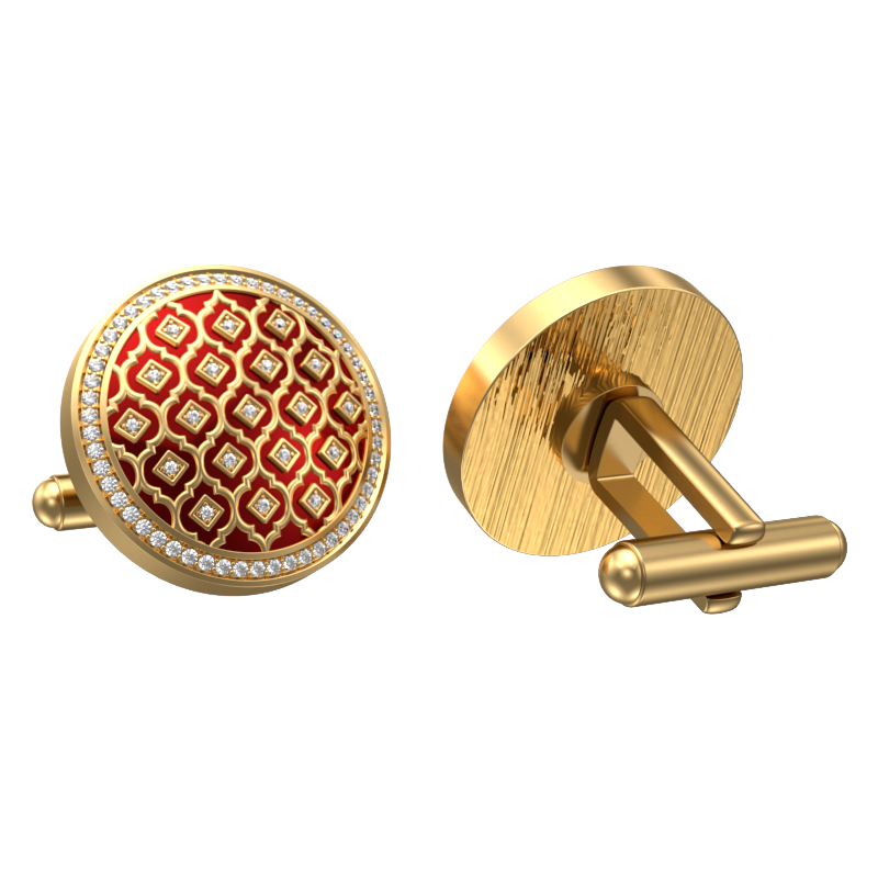 Ornate Luxe, Classic Cufflink Set with CZ Diamonds, 18kt Gold Plating and Enamel on Brass.