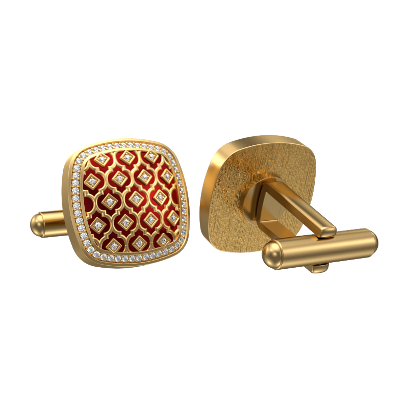 Ornate Luxe, Classic Cufflink Set with CZ Diamonds, 18kt Gold Plating and Enamel on Brass.