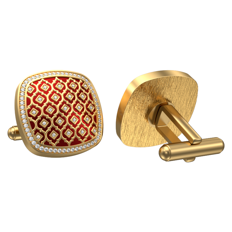 Ornate Luxe, Classic Cufflink Set with CZ Diamonds, 18kt Gold Plating and Enamel on Brass.