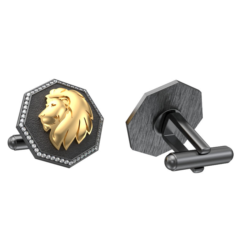 Leo Zodiac Luxe, Constellation Cufflink Set with CZ Diamonds, 18kt Gold & Black Ruthenium Plating on Brass.