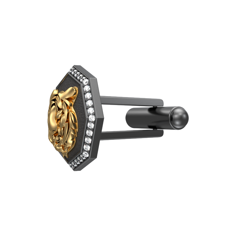 Tiger Luxe, Wild Cufflink Set with CZ Diamonds, 18kt Gold & Black Ruthenium Plating on Brass.