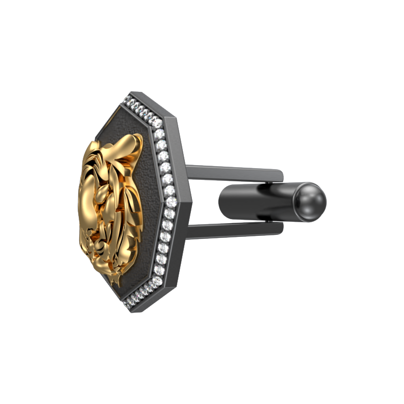 Tiger Luxe, Wild Cufflink Set with CZ Diamonds, 18kt Gold & Black Ruthenium Plating on Brass.
