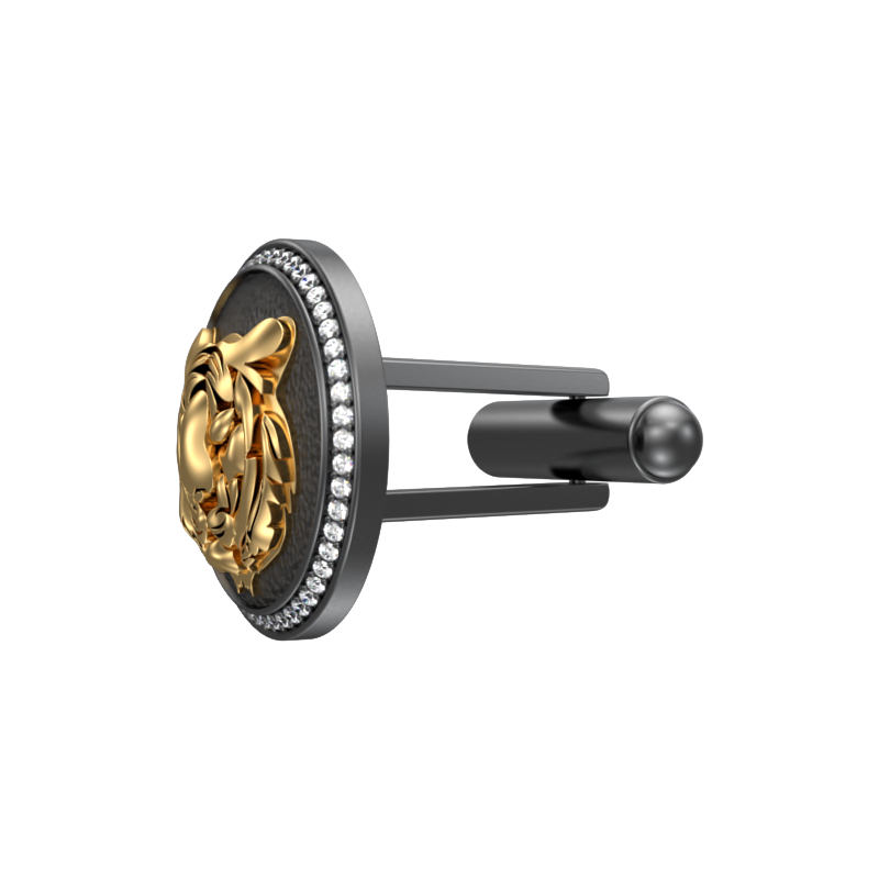Tiger Luxe, Wild Cufflink Set with CZ Diamonds, 18kt Gold & Black Ruthenium Plating on Brass.