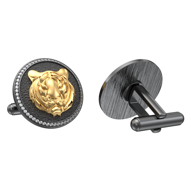 Tiger Luxe, Wild Cufflink Set with CZ Diamonds, 18kt Gold & Black Ruthenium Plating on Brass.