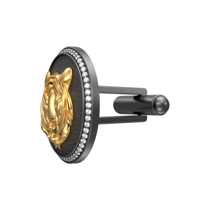 Tiger Luxe, Wild Cufflink Set with CZ Diamonds, 18kt Gold & Black Ruthenium Plating on Brass.