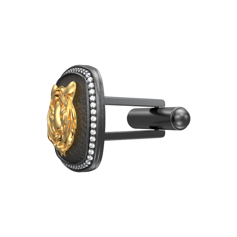 Tiger Luxe, Wild Cufflink Set with CZ Diamonds, 18kt Gold & Black Ruthenium Plating on Brass.