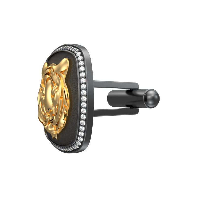 Tiger Luxe, Wild Cufflink Set with CZ Diamonds, 18kt Gold & Black Ruthenium Plating on Brass.