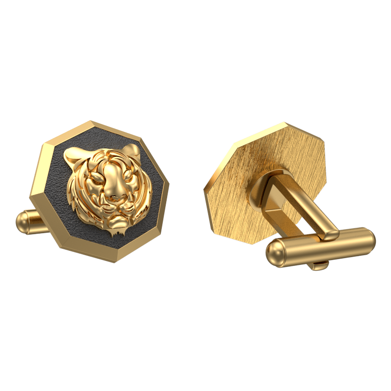 Tiger, Wild Cufflink Set with 18kt Gold & Black Ruthenium Plating on Brass.