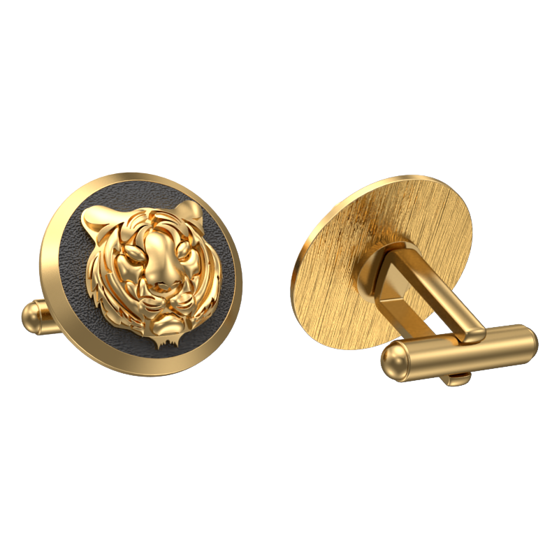 Tiger, Wild Cufflink Set with 18kt Gold & Black Ruthenium Plating on Brass.