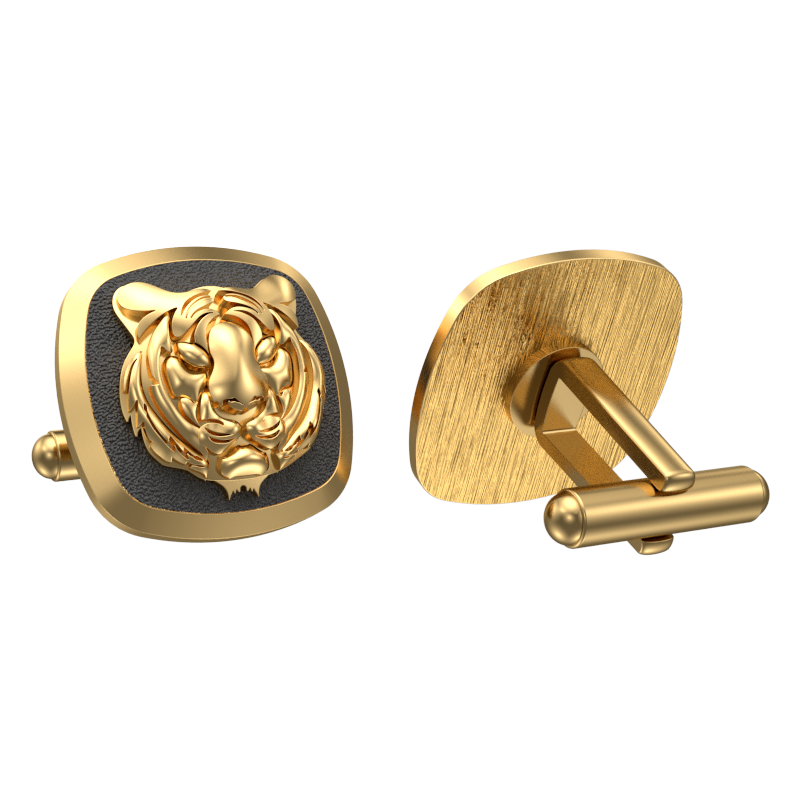 Tiger, Wild Cufflink Set with 18kt Gold & Black Ruthenium Plating on Brass.