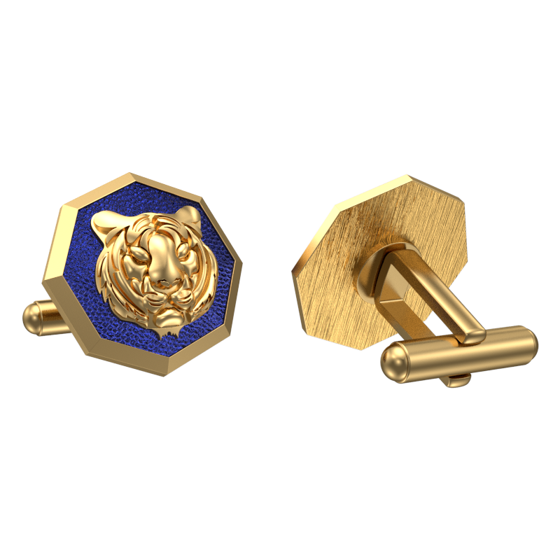 Tiger, Wild Cufflink Set with 18kt Gold & Black Ruthenium Plating on Brass.