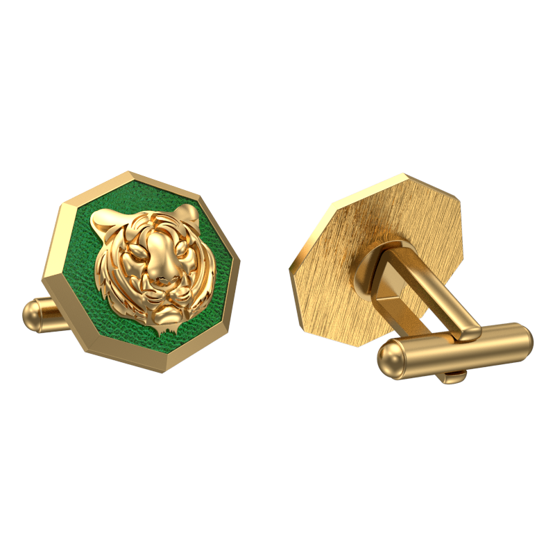Tiger, Wild Cufflink Set with 18kt Gold & Black Ruthenium Plating on Brass.