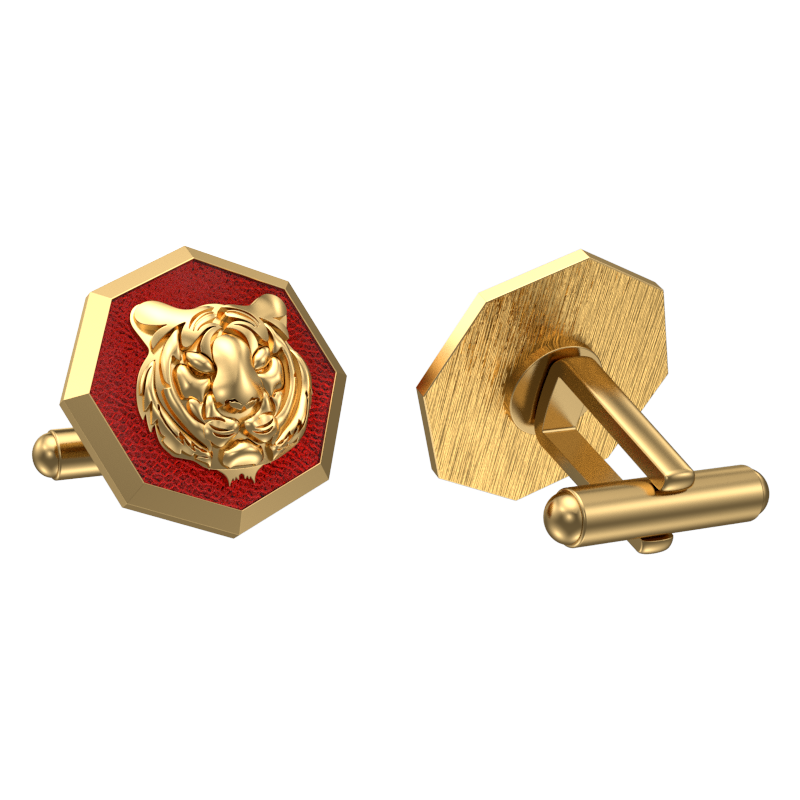 Tiger, Wild Cufflink Set with 18kt Gold & Black Ruthenium Plating on Brass.