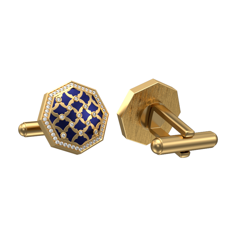 Enchanted Luxe, Classic Cufflink Set with CZ Diamonds, 18kt Gold Plating and Enamel on Brass.