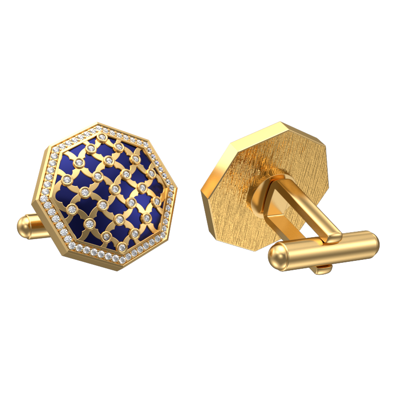 Enchanted Luxe, Classic Cufflink Set with CZ Diamonds, 18kt Gold Plating and Enamel on Brass.